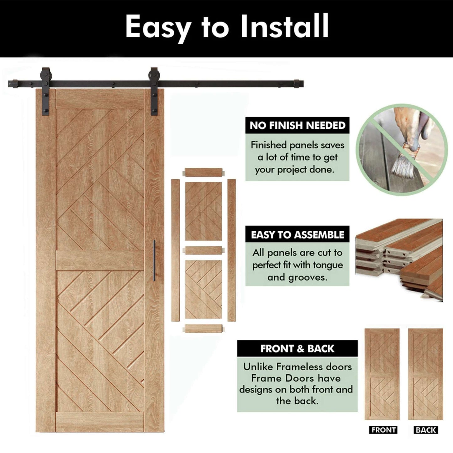 Pine Wood Patterned DIY Barn Door | 80"-84" x 26"-50"