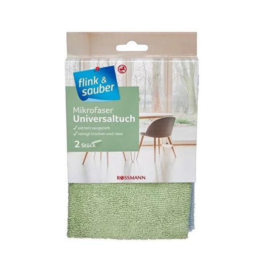 Flink & Sauber Microfiber Cleaning Cloth - Effective, Chemical-Free, Multi-Surface Cleaning Solution for Home & Office - Pack of 2
