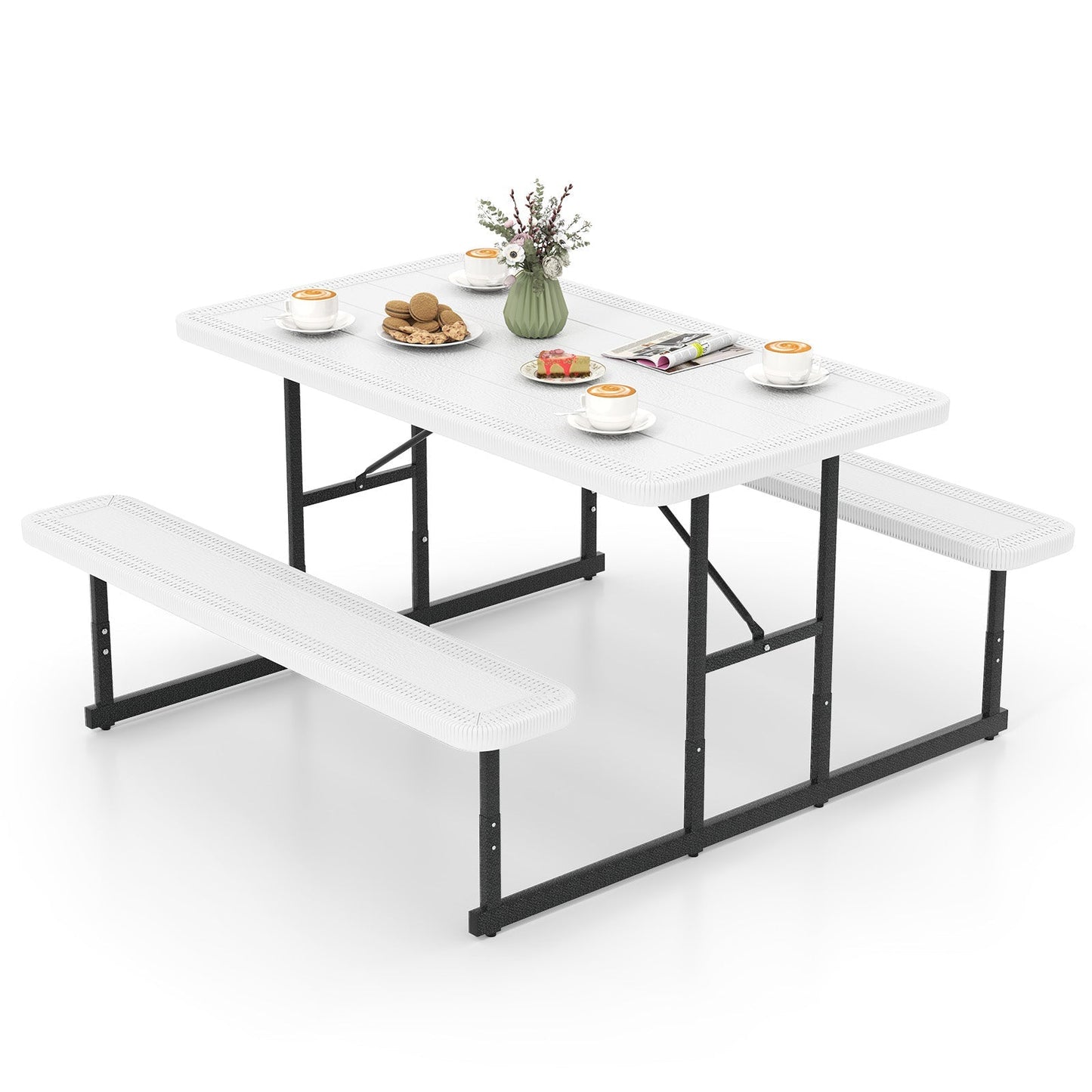 Picnic Table Bench Set for 2-4 People Outdoor Rectangular Camping Dining Table