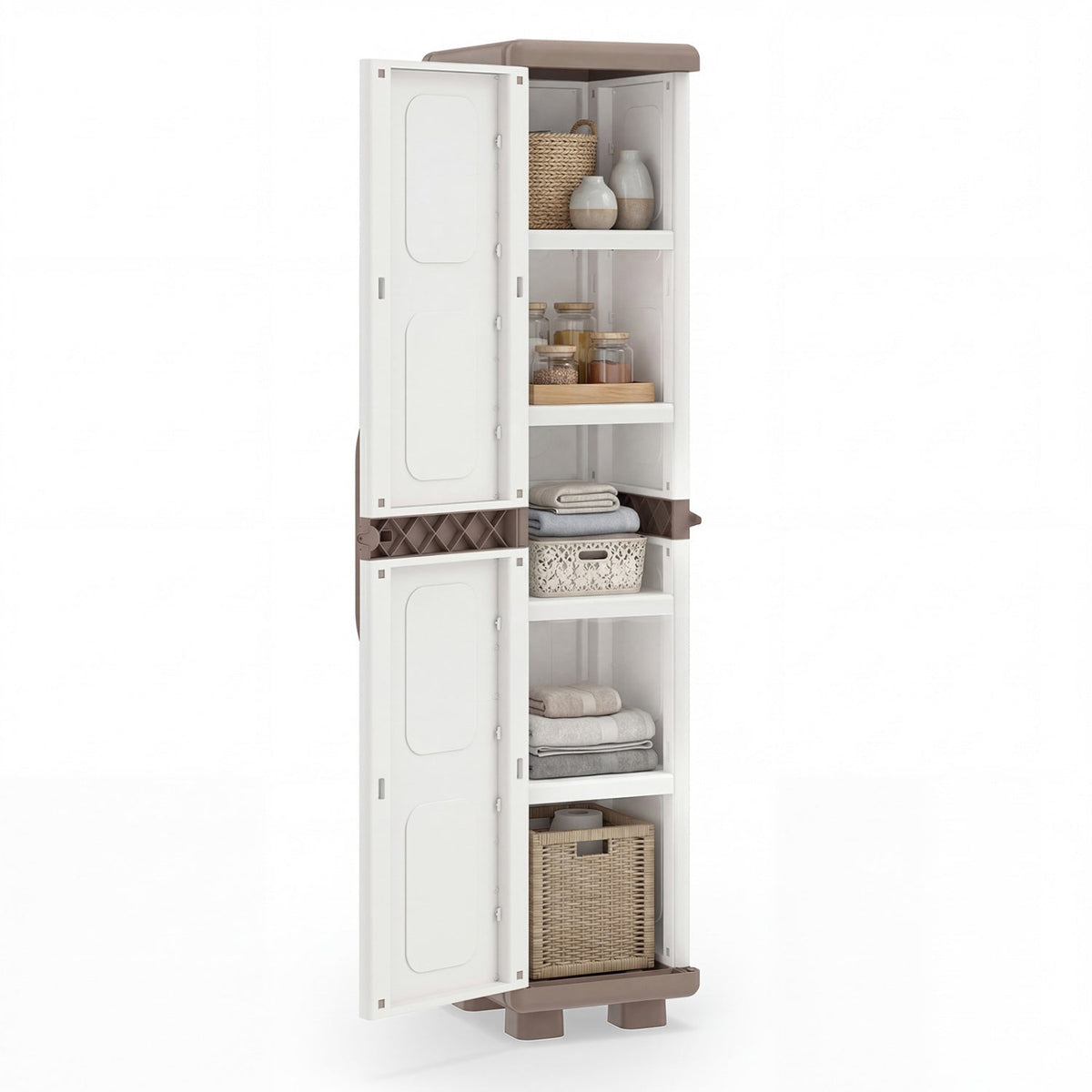 Plastic Kitchen Pantry with 4 Adjustable Shelves and Single Door for Living Room and Kitchen