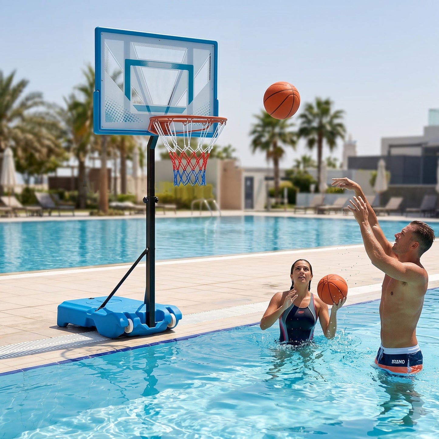 Pool Basketball Hoop with Adjustable Height and Weighted Base