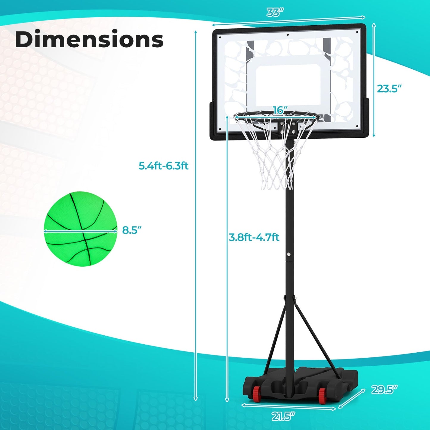 Adjustable Pool Basketball Hoop with LED Lights