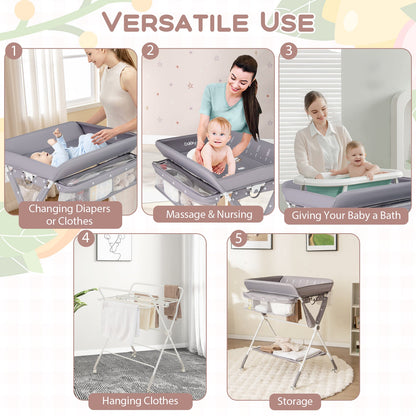 Portable Baby Changing Table with 3-Level Adjustable Height-Gray