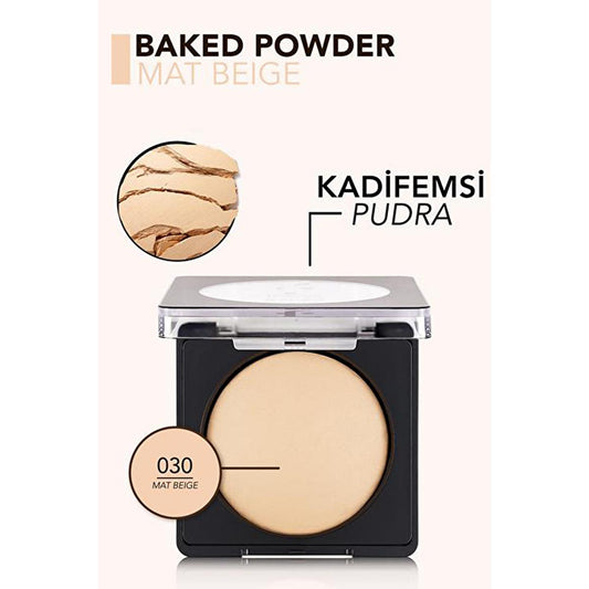 Flormar Baked Powder 030 Mat Beige - Long Lasting Matte Finish Makeup with Vitamin E