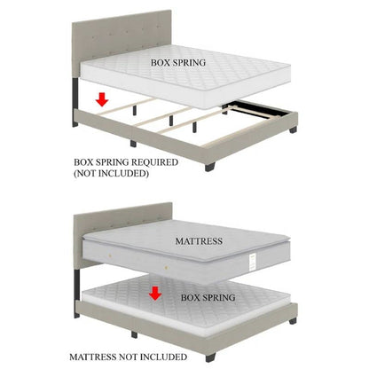 Queen size Gold Metal Canopy Bed with Upholstered Button-Tufted Headboard