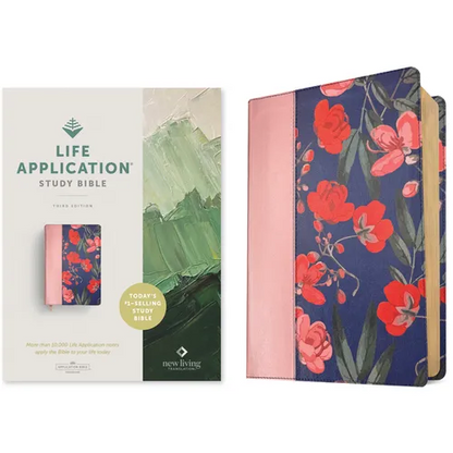NLT Life Application Study Bible, Third Edition (Leatherlike, Pink Evening Bloom, Red Letter) - Imitation Leather