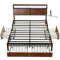 Queen size Platform Bed with Headboard and Storage Drawers in Brown Wood Finish