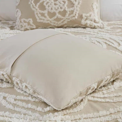Queen 100-Percent Cotton Chenille Bedspread with Fringe Hem in Khaki Taupe Beige