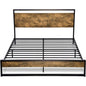 Queen size Metal Wood Platform Bed Frame with Industrial Headboard