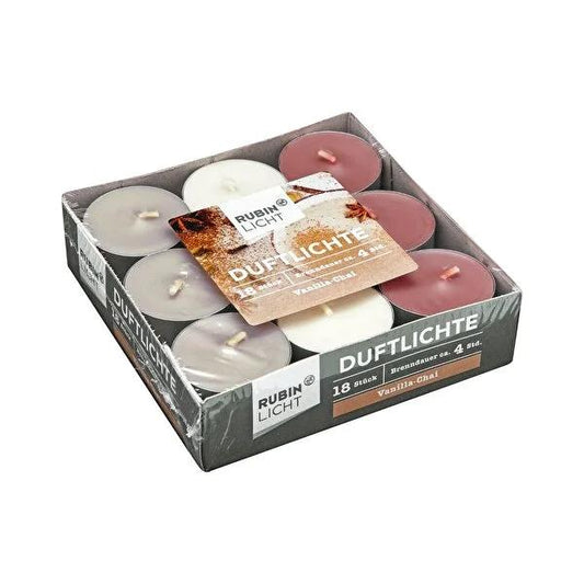 Rubin Licht Vanilla Chai Scented Candles: Cozy Home Fragrance, Long Burning Tea Lights, Set of 18