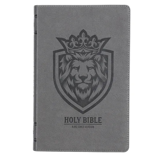 KJV Holy Bible, Gift Edition for Boys King James Version, Faux Leather Flexible Cover, Charcoal Gray Lion Emblem - Leather