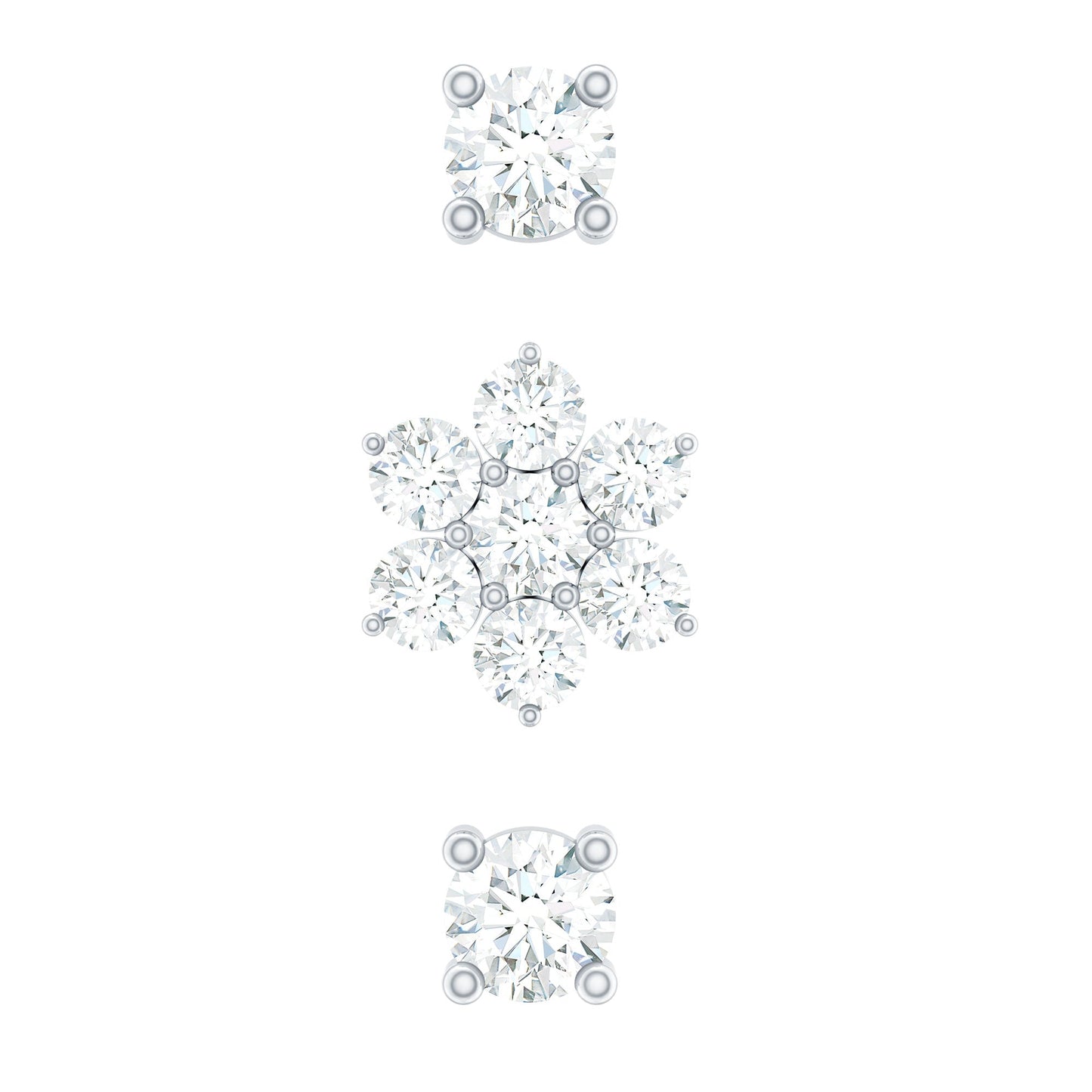 Moissanite Flower Triple Earrings Set for Cartilage Piercing