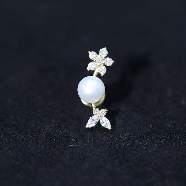Nature Inspired Freshwater Pearl and Diamond Crawler Earring