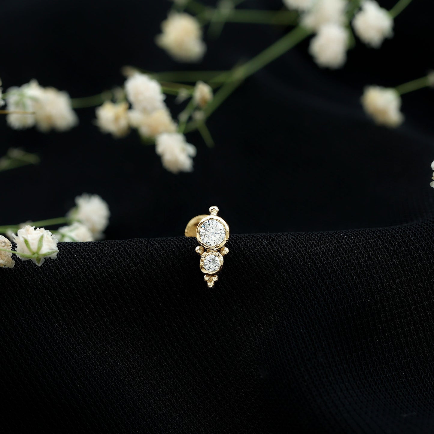 Simple Bezel Set Moissanite Two Stone Tragus Earring