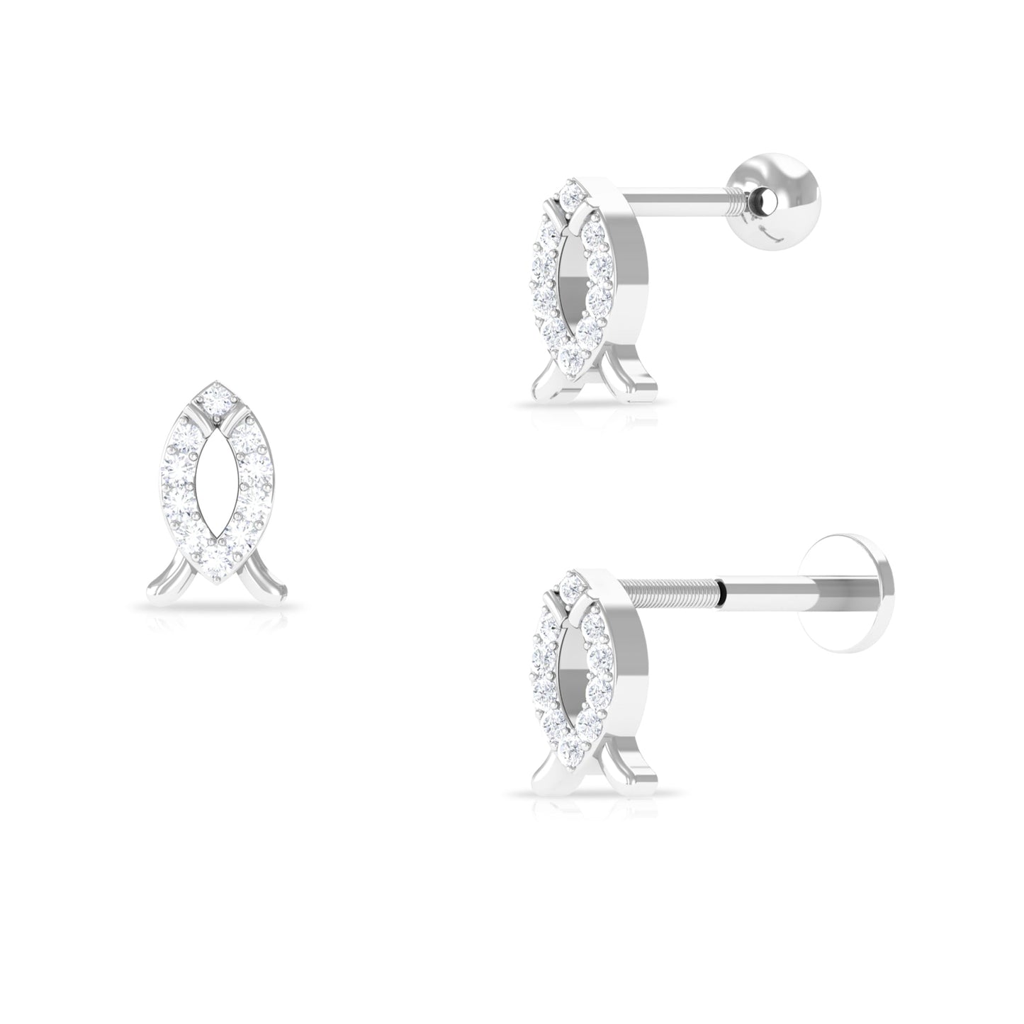 Real Diamond Fish Earring for Tragus Piercing