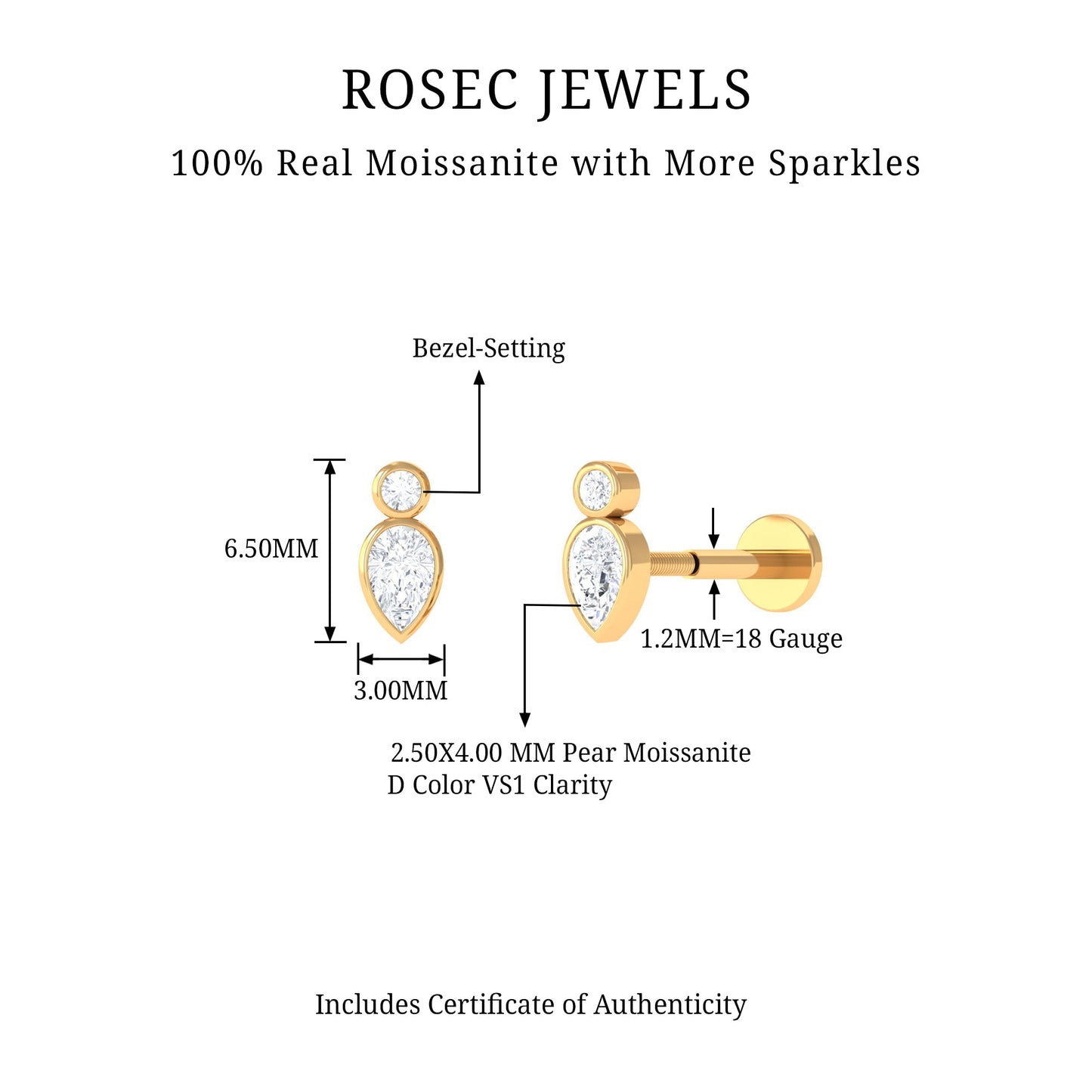 Pear and Round Moissanite Dainty Tragus Earring
