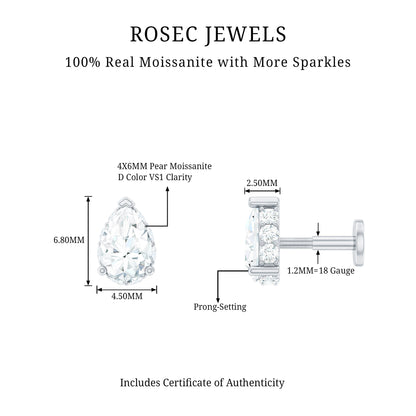 Certified Moissanite Teardrop Helix Earring for Women