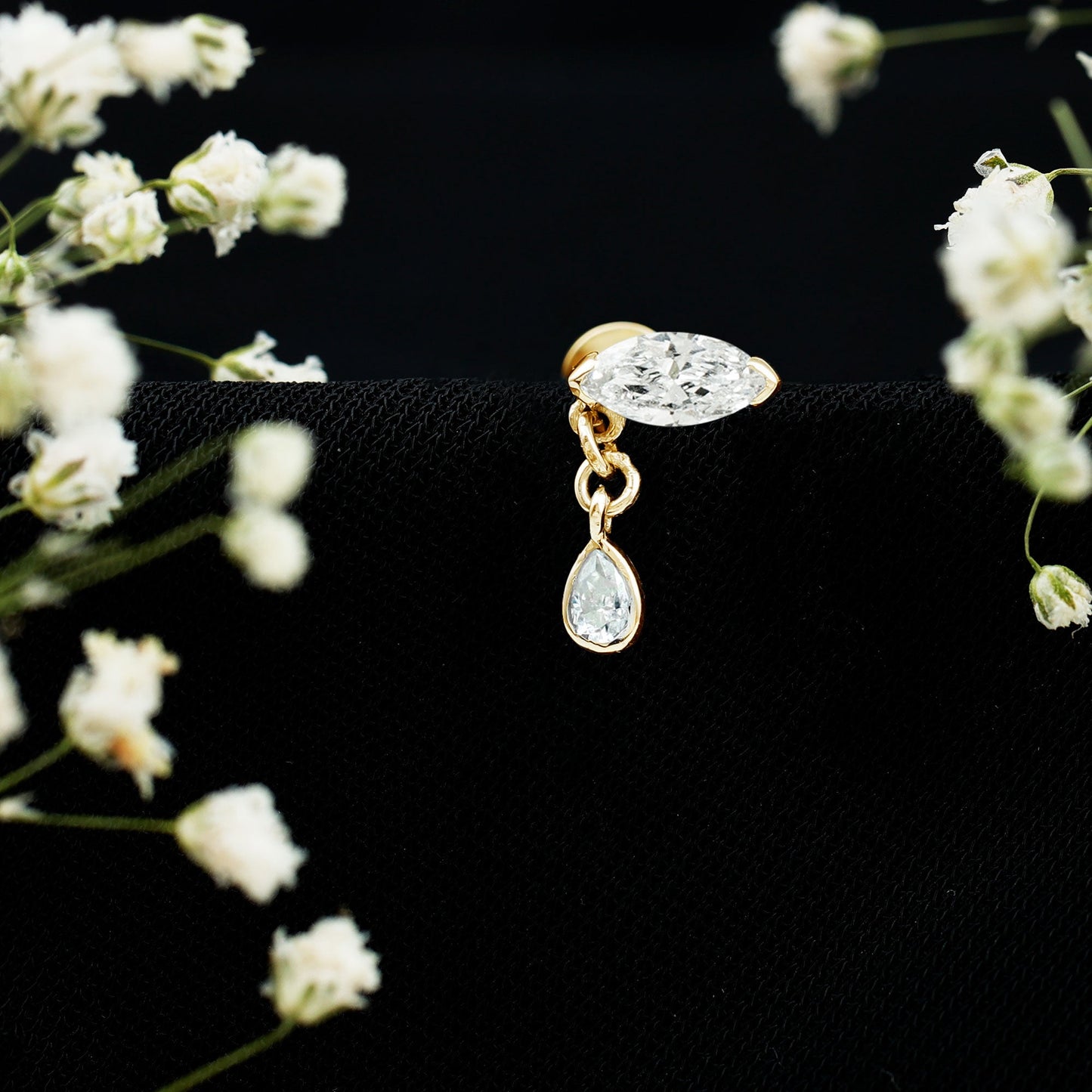 Marquise Moissanite Dangle Cartilage Earring