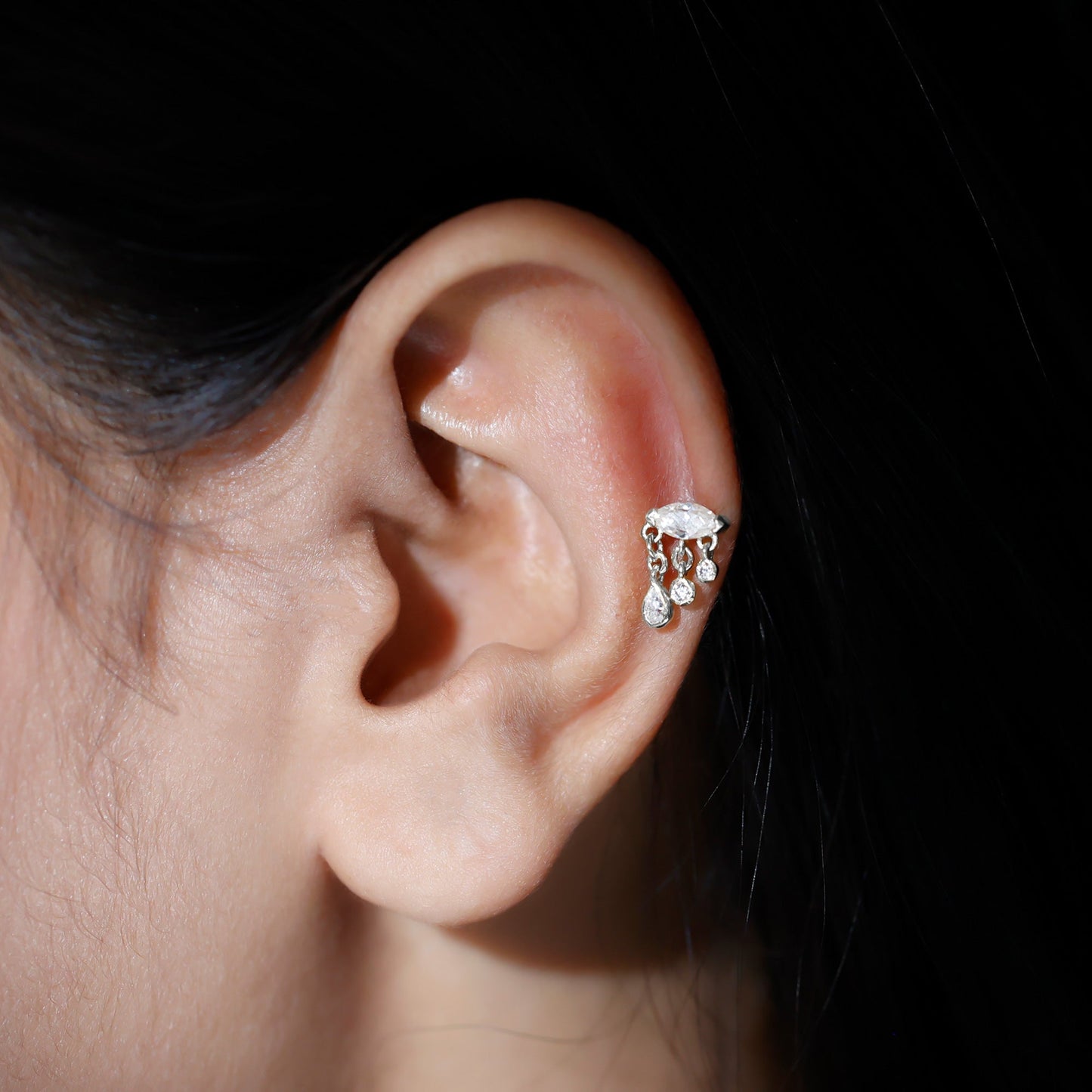 Marquise Cut Moissanite Cartilage Dangle Earring