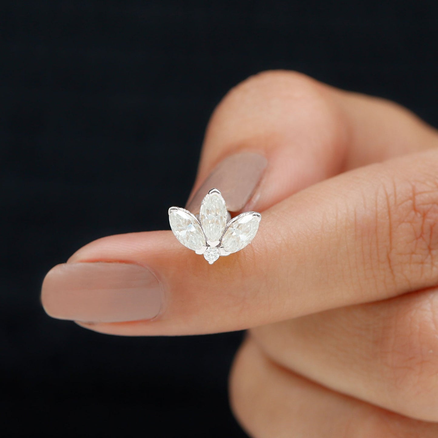 Certified Moissanite Marquise Lotus Piercing Stud