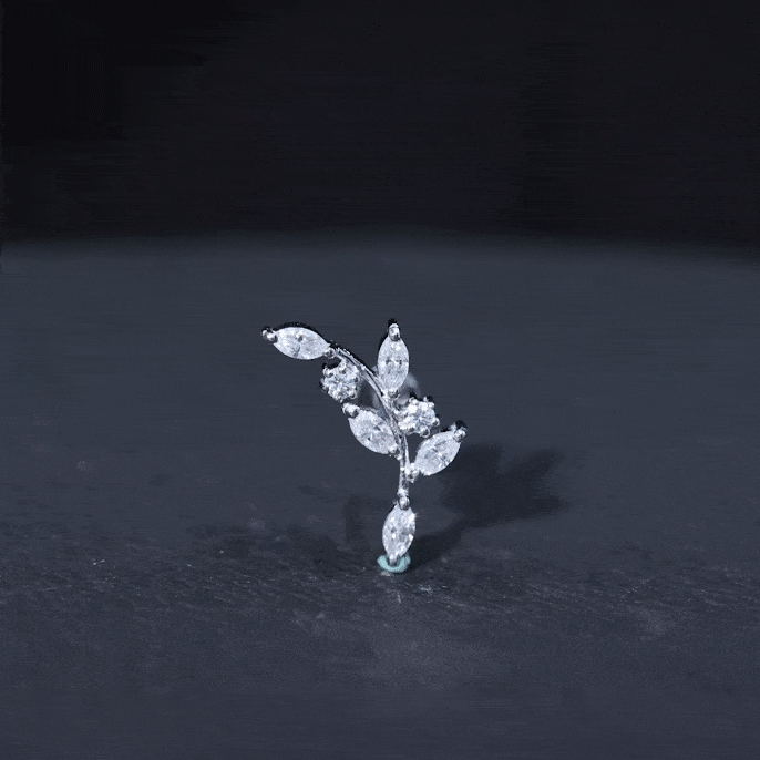 Certified Moissanite Leaf Climber Earring for Helix Piercing