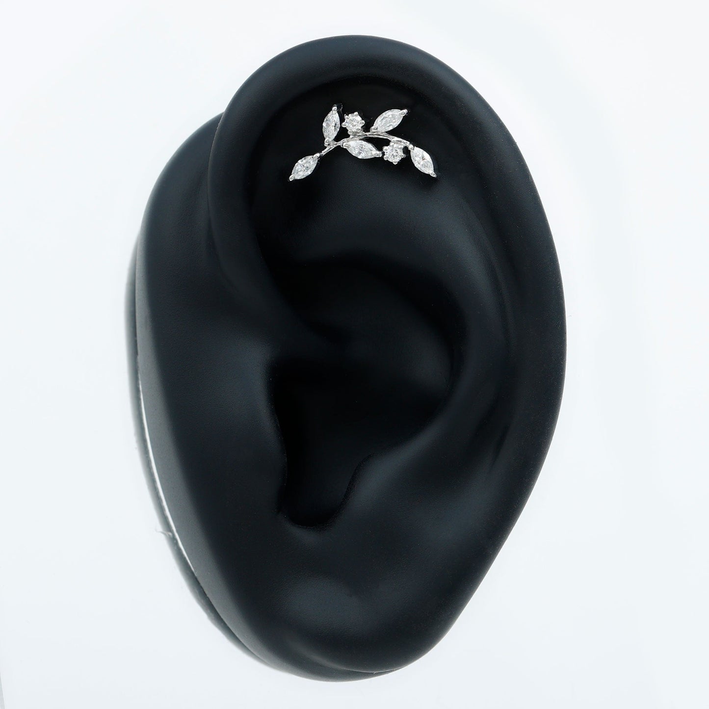 Certified Moissanite Leaf Climber Earring for Helix Piercing