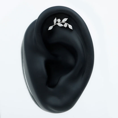 Certified Moissanite Leaf Climber Earring for Helix Piercing