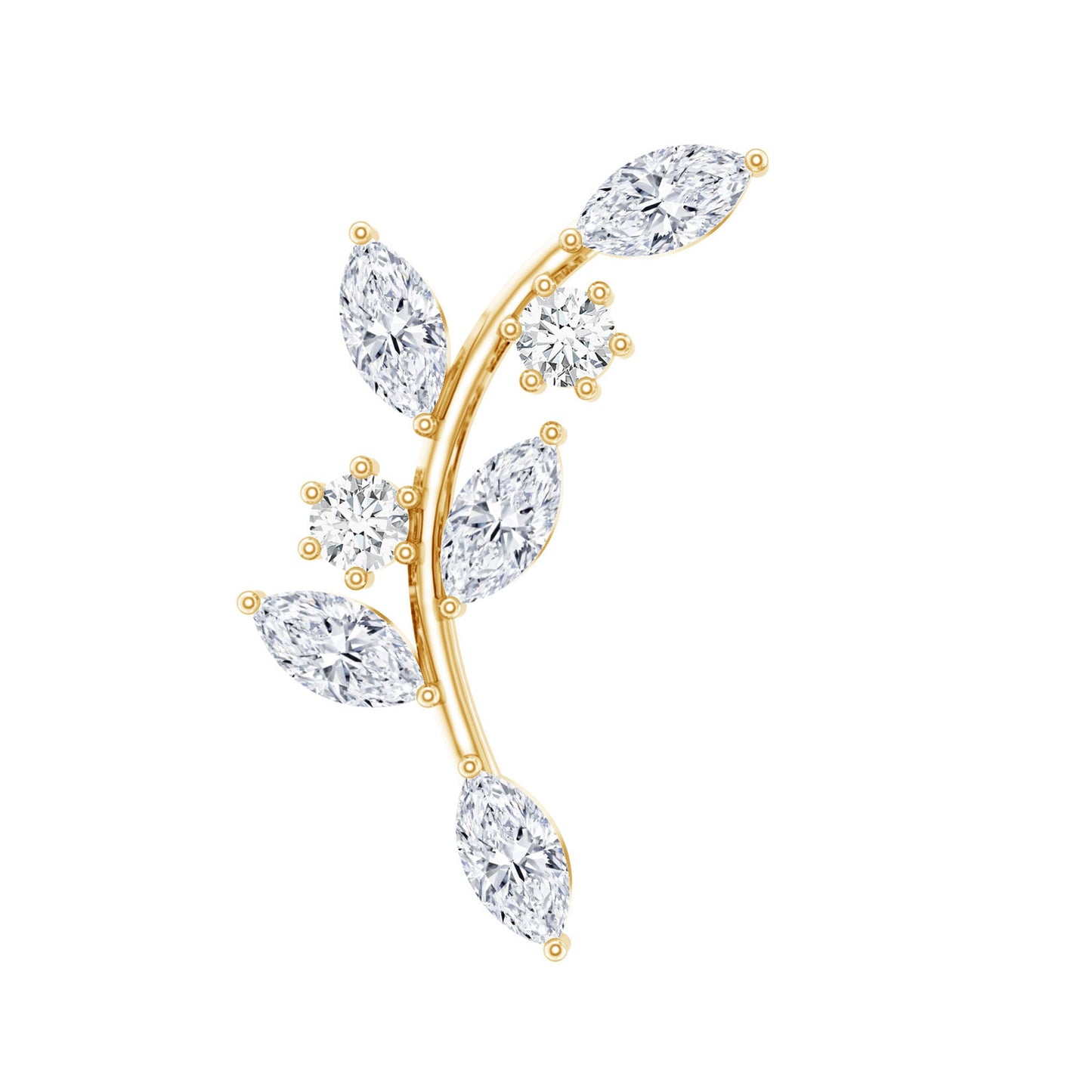 Certified Moissanite Leaf Climber Earring for Helix Piercing