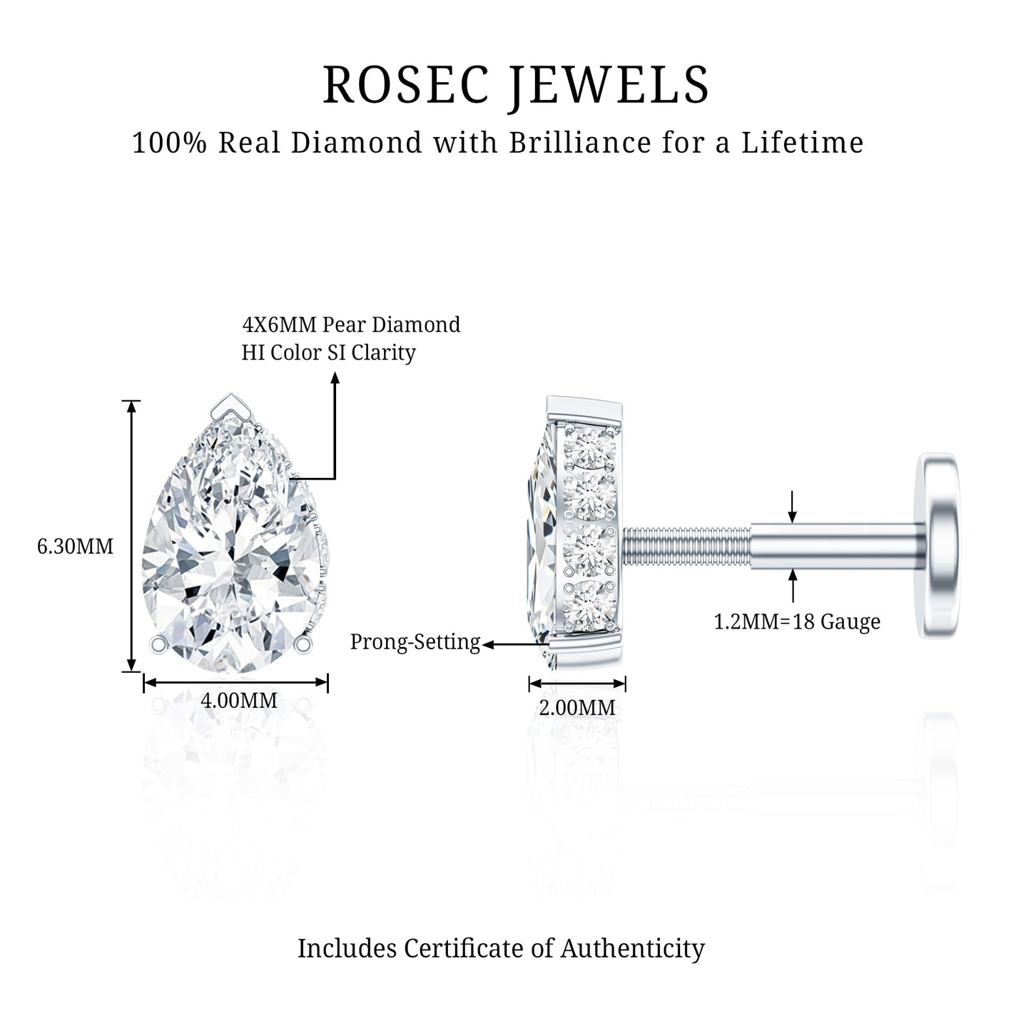 Pear Shaped Diamond Solitaire Tragus Earring