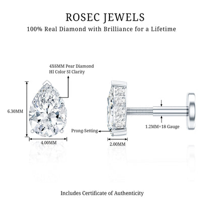 Pear Shaped Diamond Solitaire Tragus Earring