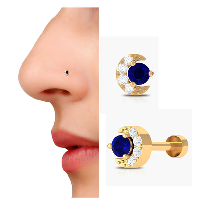 Genuine Blue Sapphire and Diamond Celestial Nose Pin