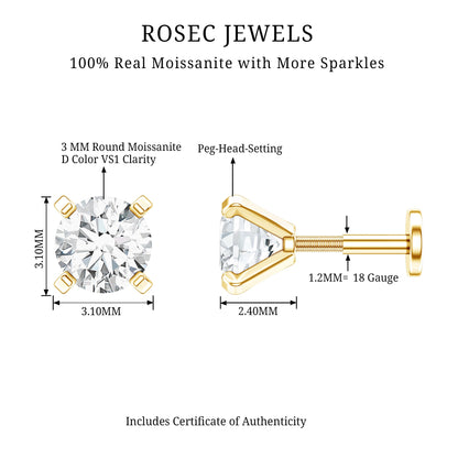 Round Shape Moissanite Solitaire Nose Pin