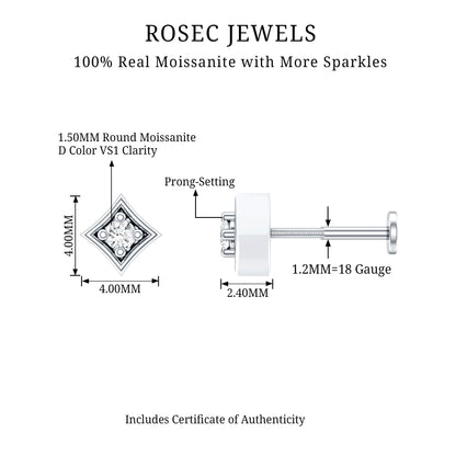 Round Moissanite Solitaire Geometric Nose Pin