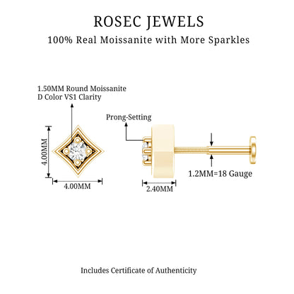 Round Moissanite Solitaire Geometric Nose Pin