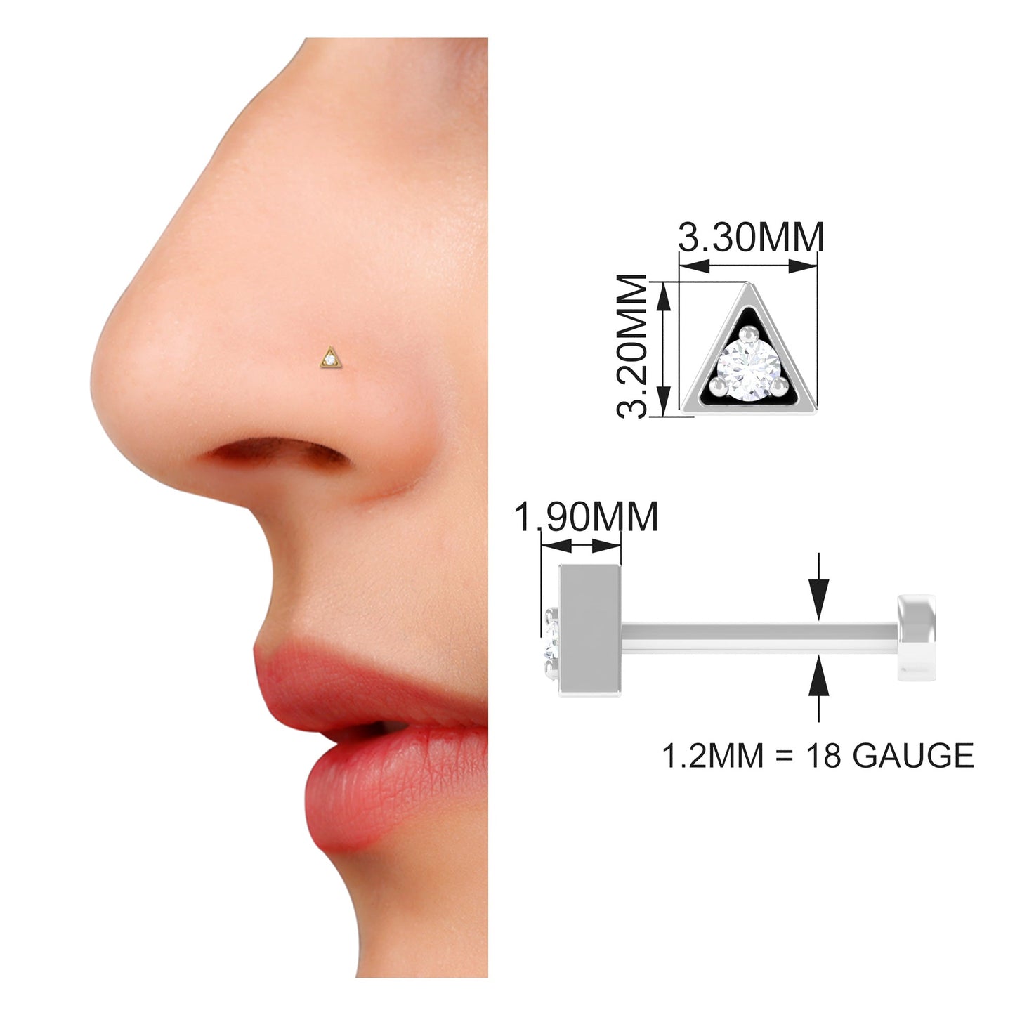 Real Diamond Minimal Triangle Nose Stud