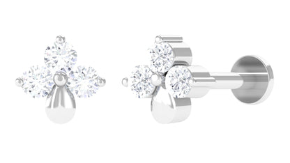 Natural Diamond 3 Stone Flower Nose Pin