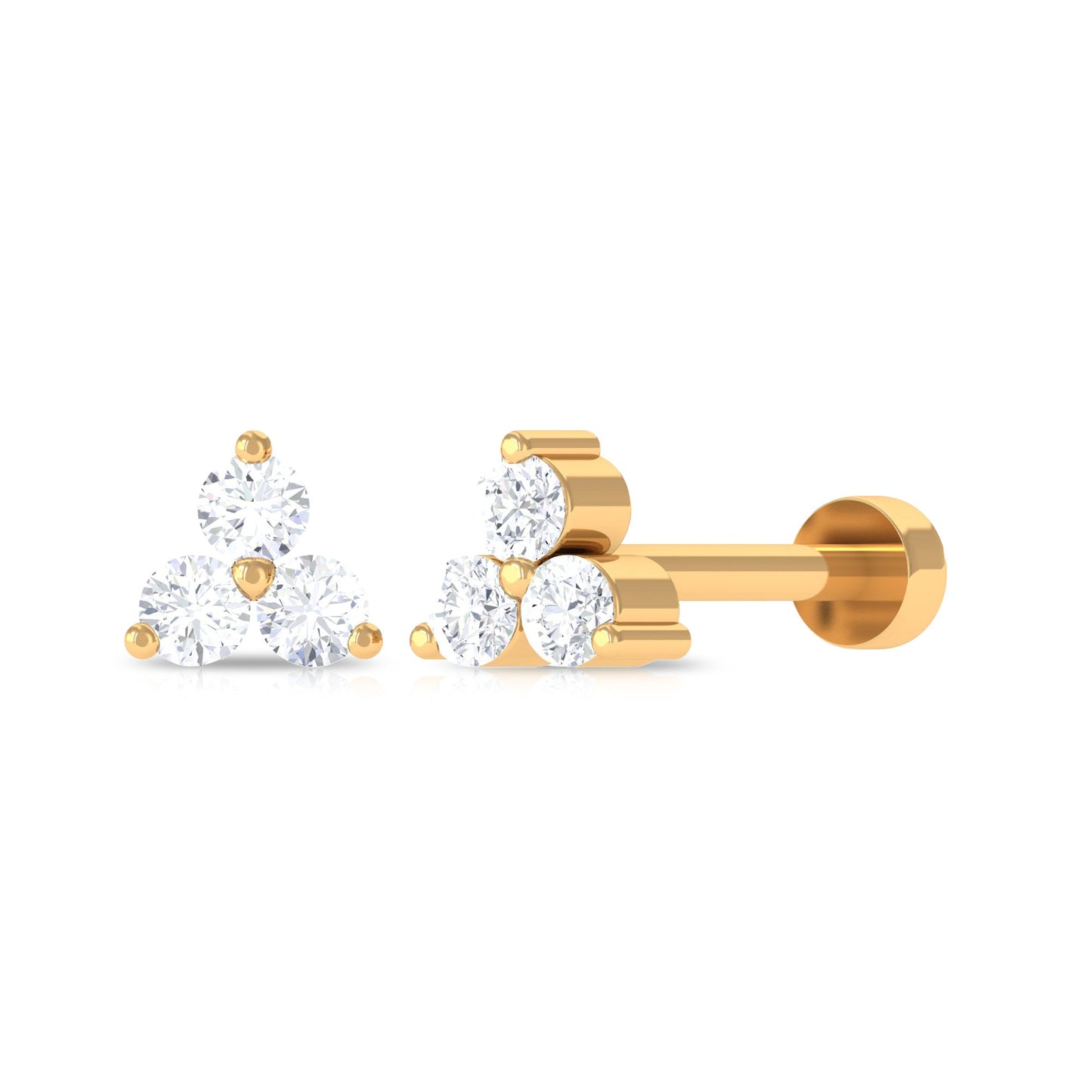 Round Diamond Three Stone Nose Pin