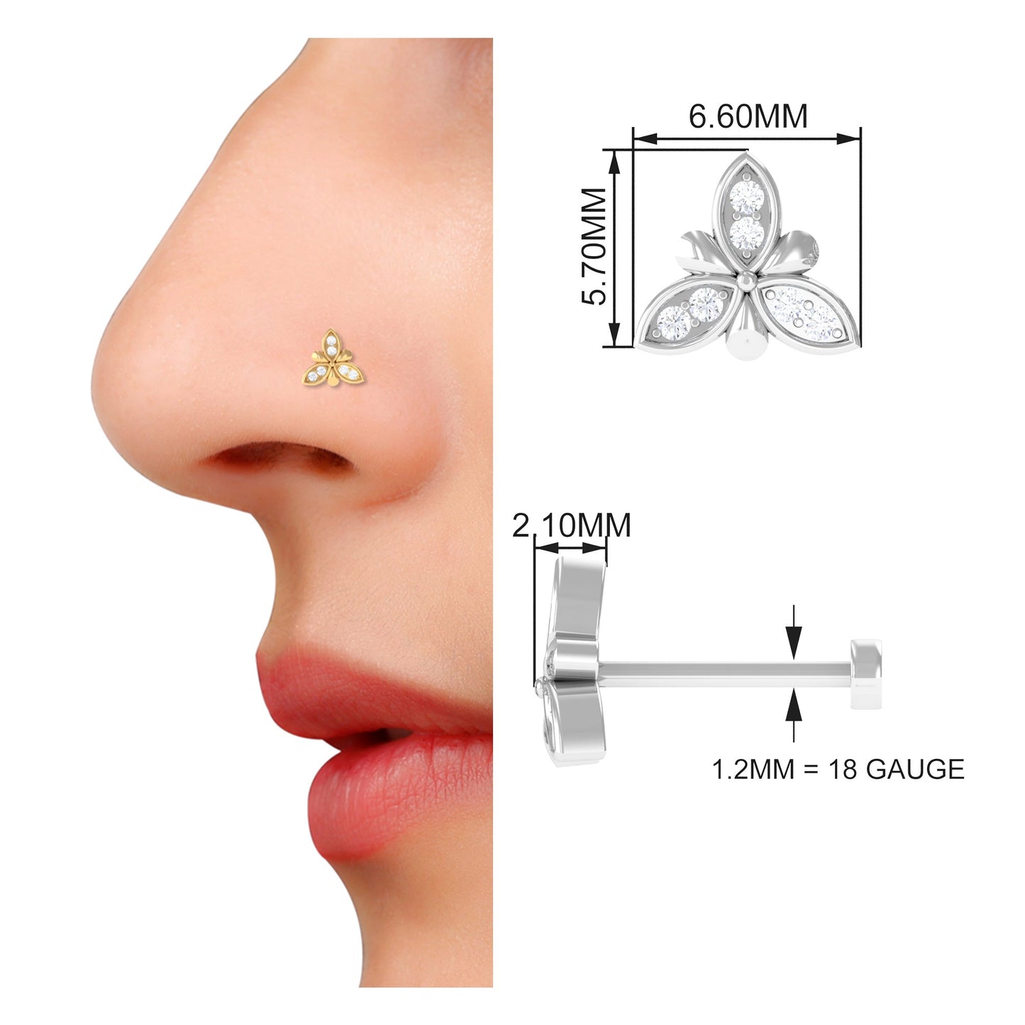 Simple Diamond Flower Nose Stud for Women