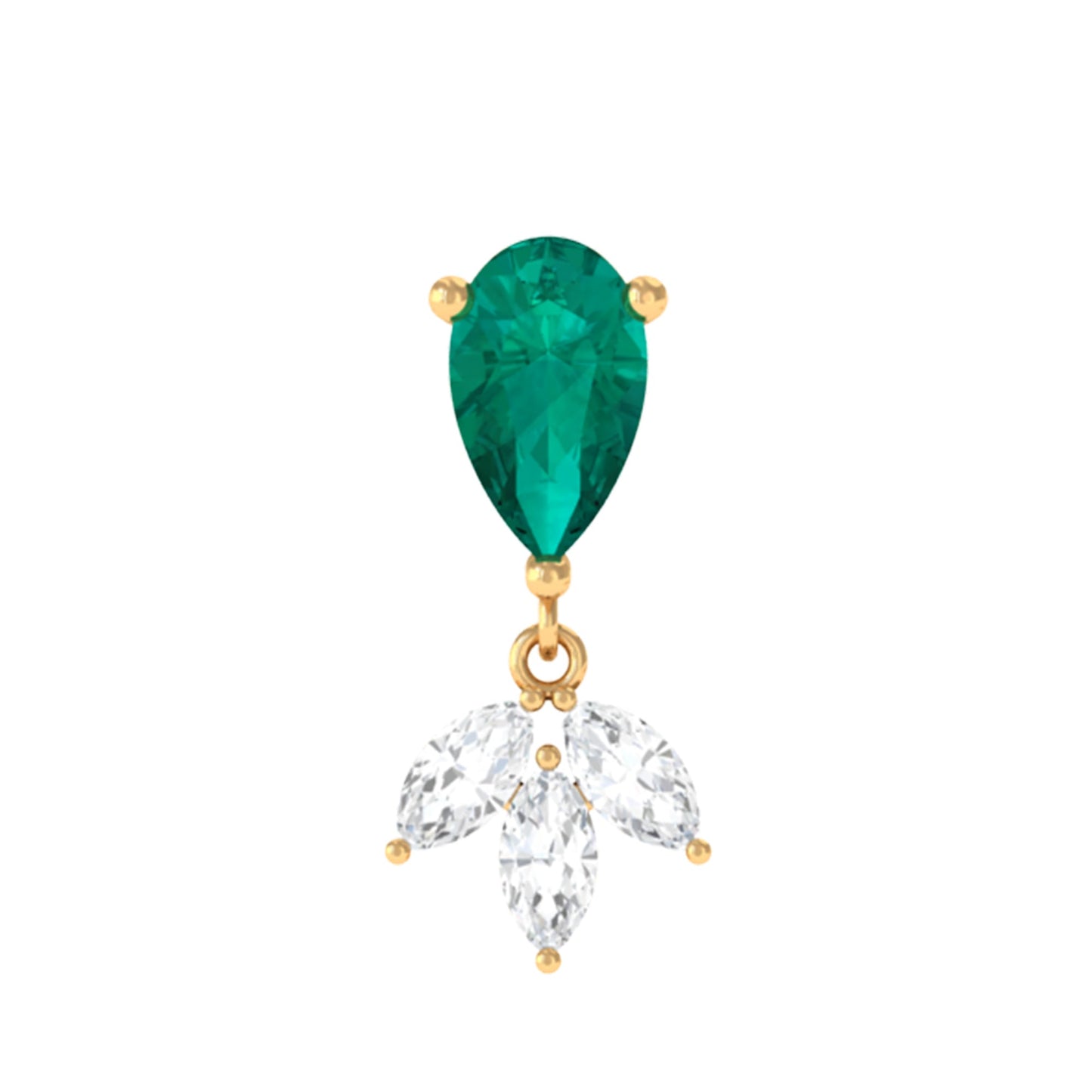 Certified Emerald and Diamond Drop Earring for Helix Piercing