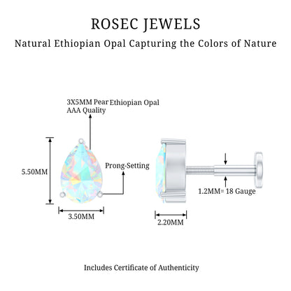Dainty Ethiopian Opal Teardrop Earring for Helix Piercing