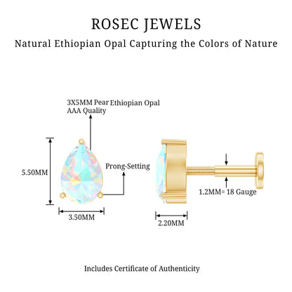 Dainty Ethiopian Opal Teardrop Earring for Helix Piercing