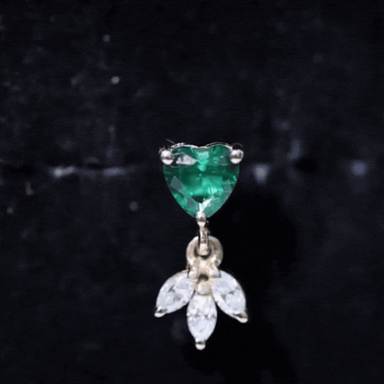 Heart Shape Lab Created Emerald and Diamond Helix Drop Earring