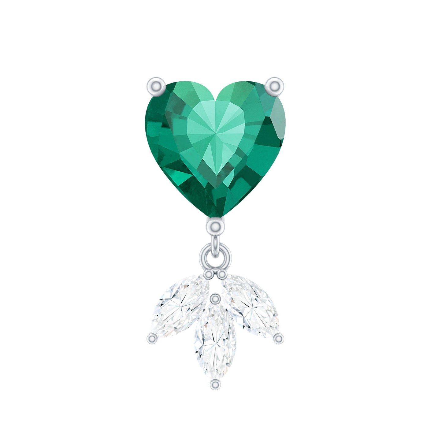 Heart Shape Lab Created Emerald and Diamond Helix Drop Earring