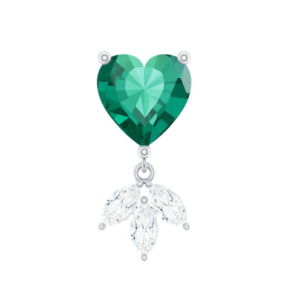 Heart Shape Lab Created Emerald and Diamond Helix Drop Earring