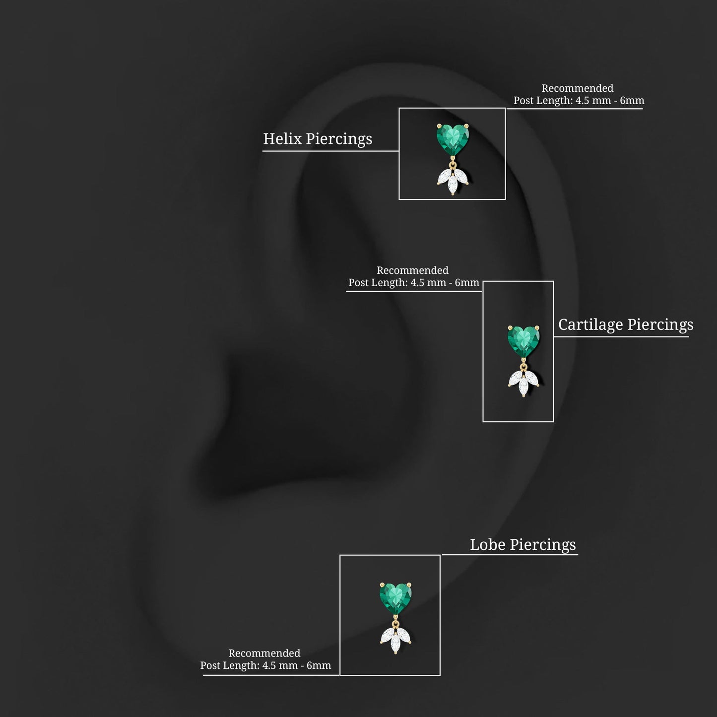 Heart Shape Lab Created Emerald and Diamond Helix Drop Earring