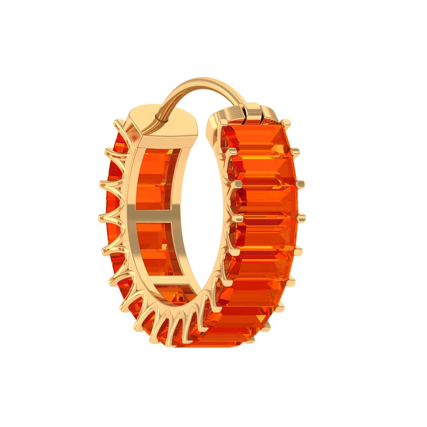 Baguette Cut Lab Grown Orange Sapphire Conch Hoop Earring