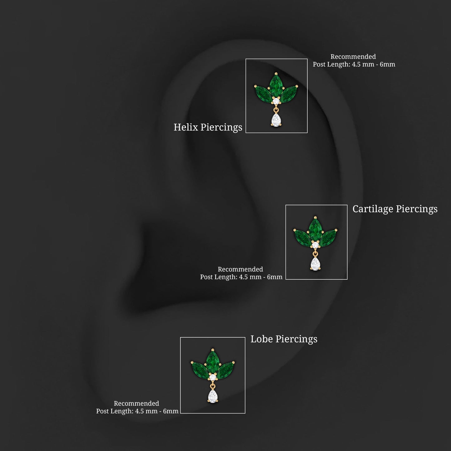 Created Emerald Flower Earring with Teardrop Moissanite