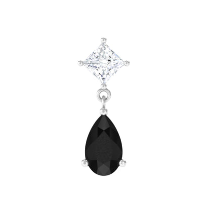 Pear Shape Black Onyx and Diamond Dangling Helix Earring