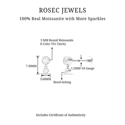 Bezel Set Round Moissanite Helix Drop Earring