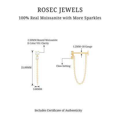 Round Moissanite Chain Drop Earring for Cartilage Piercing